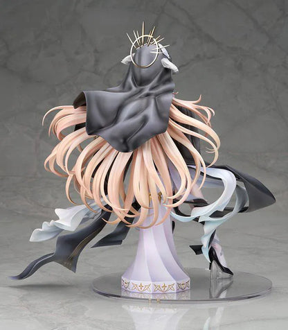 Azur Lane Implacable Special Ver. 1/7 Scale Figure with long blonde hair, black-and-white outfit, gold accents, halo headpiece, and clear display base