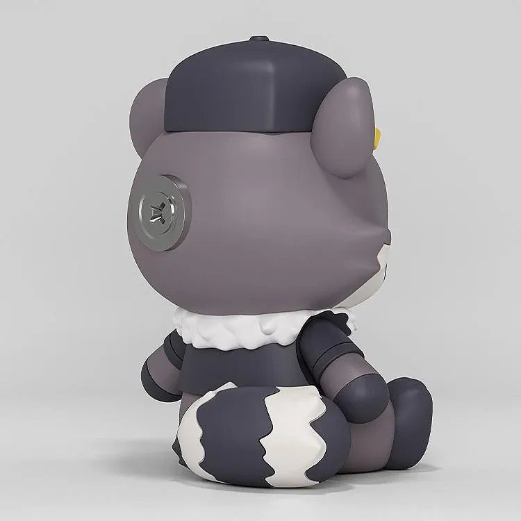 Honkai Star Rail Baseball Raccoon Huggy Good Smile figure wearing a black-and-yellow baseball cap in a seated pose.