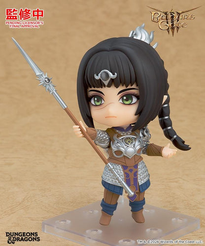 Baldur's Gate III Nendoroid Shadowheart figure wearing detailed cleric armor while holding a spear and the Astral Prism accessory