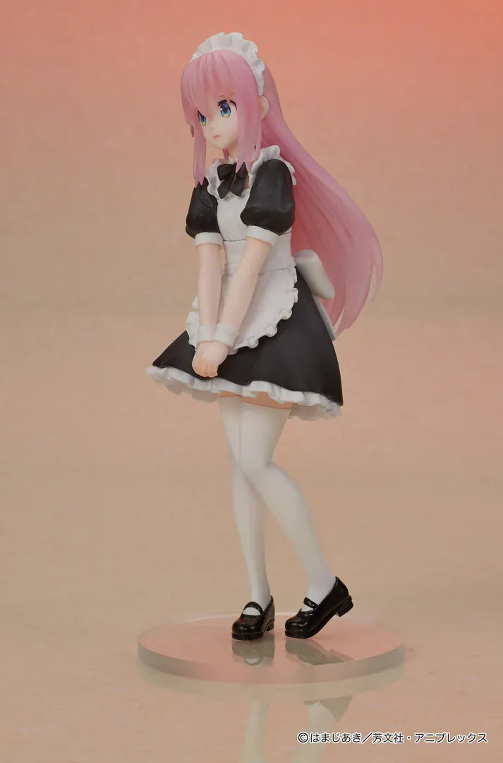 Bocchi the Rock DIGSTA Hitori Gotoh Figure featuring Hitori with long pink hair, blue eyes, maid-style outfit, shy expression, and round display base.