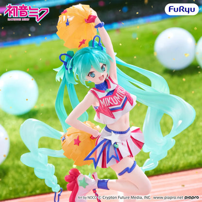Hatsune Miku Muchute Cheerleader Version figure in a colorful cheerleader outfit holding pom-poms