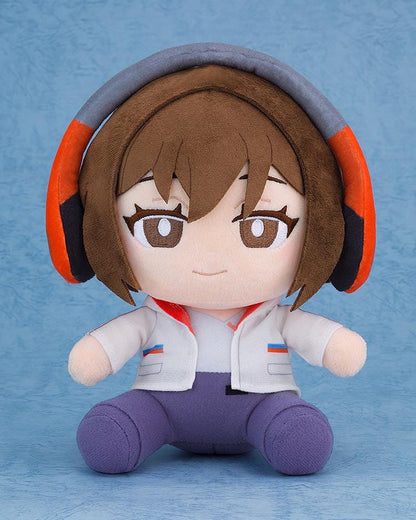 Chill with You Lo-Fi Story Satone plushie wearing red glasses, oversized headphones, a white jacket, and purple pants.