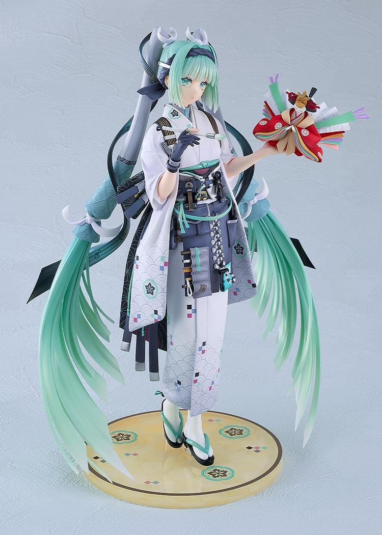 Hatsune Miku Smile x Future Ver. 1/7 scale figure wearing a kimono-inspired outfit with mint twin tails and decorative fan accessory