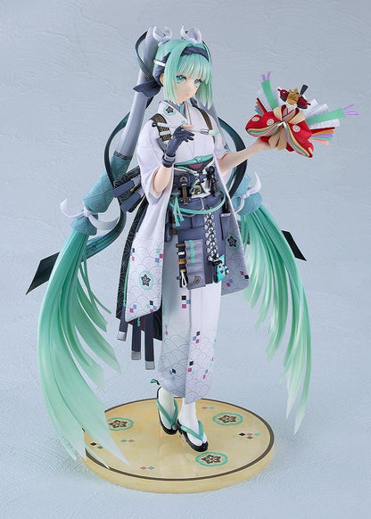 Hatsune Miku Smile x Future Ver. 1/7 scale figure wearing a kimono-inspired outfit with mint twin tails and decorative fan accessory