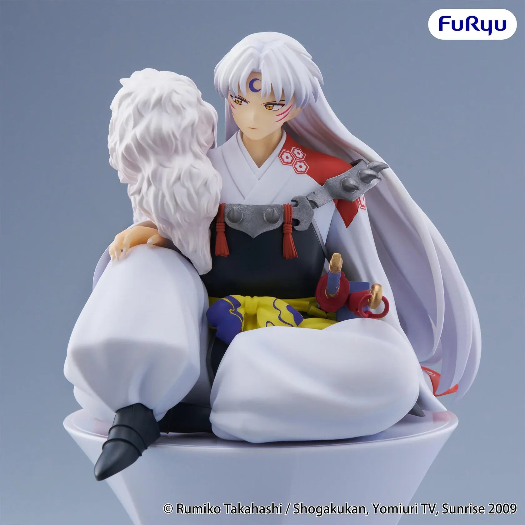 InuYasha Sesshomaru Vol. 2 Noodle Stopper Figure seated in white outfit with armor and fur pelt