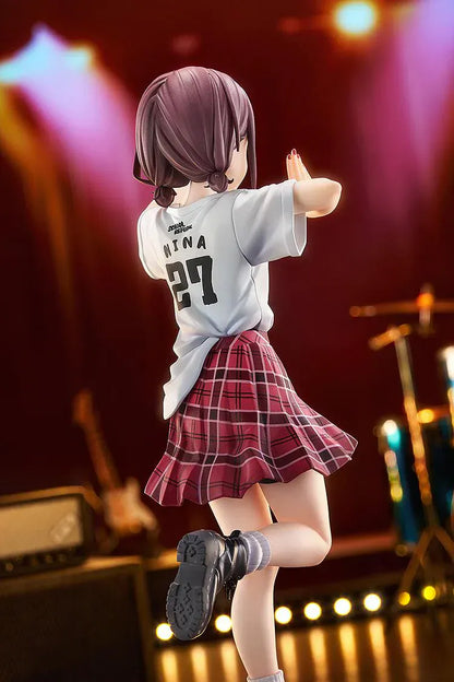 Girls Band Cry Nina Iseri Truancy Ver 1/7 scale figure running in oversized T-shirt and red plaid skirt on circular stage base