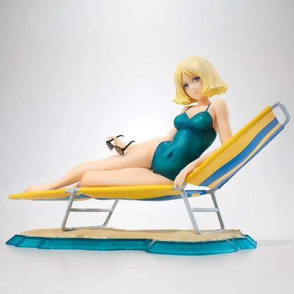 Mobile Suit Gundam Gundam Girls Generation Sayla Mass Break Time Reissue featuring Sayla lounging on a beach chair with teal swimsuit, sunglasses, and beach-themed display base.