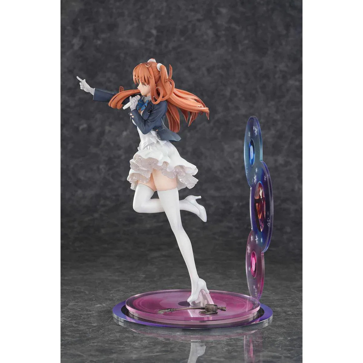 White Album 2 Setsuna Ogiso Reunion 1/6 Scale Figure with white performance outfit, microphone pose, music-disc backdrop, and pink display base