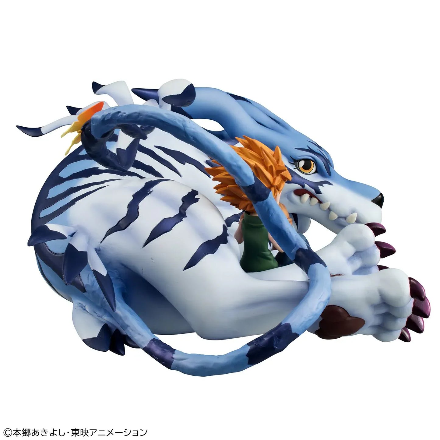 Digimon Adventure G.E.M. Series Garurumon and Ishida Yamato Rerelease figure with Garurumon in a crouched pose and Yamato seated beside him