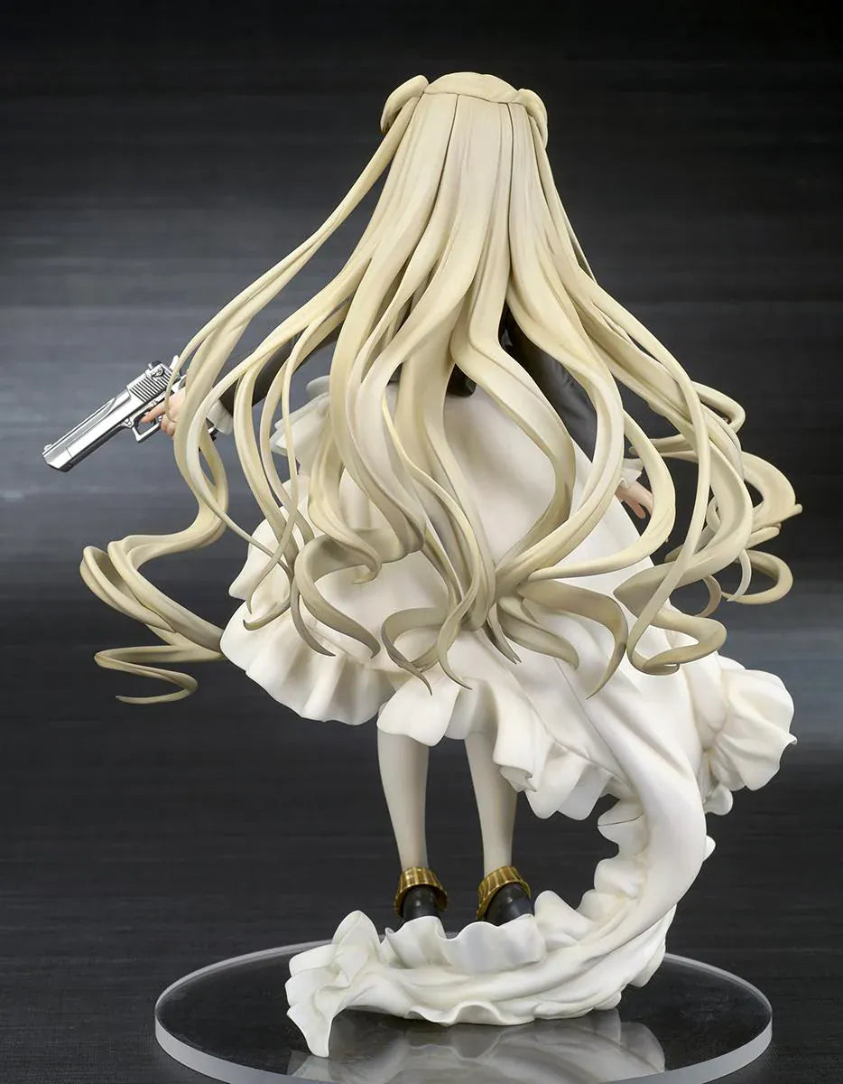 Girls' Frontline Desert Eagle 1/7 Scale Figure featuring Desert Eagle with long blonde hair, white-and-black outfit, golden eyes, handgun accessory, and flowing dress details.