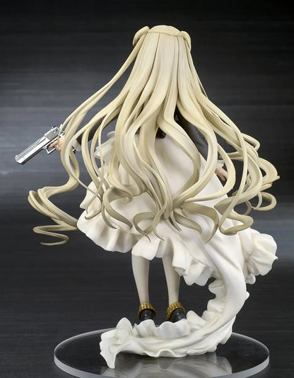 Girls' Frontline Desert Eagle 1/7 Scale Figure featuring Desert Eagle with long blonde hair, white-and-black outfit, golden eyes, handgun accessory, and flowing dress details.
