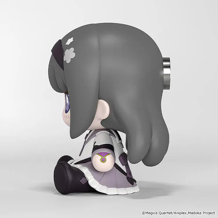 Puella Magi Madoka Magica Huggy Good Smile Homura Akemi Figure with dark hair, magical girl outfit, and cute seated pose