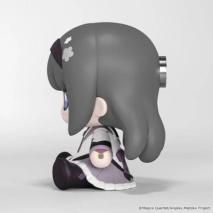 Puella Magi Madoka Magica Huggy Good Smile Homura Akemi Figure with dark hair, magical girl outfit, and cute seated pose