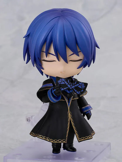Vocaloid Nendoroid No.2973 Kaito Cantarella Ver. wearing black and blue ornate coat holding small bottle accessory.