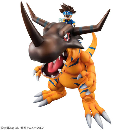 Digimon Adventure Precious G.E.M. Series Greymon and Taichi Yagami Reissue featuring Greymon in a roaring pose with Taichi riding above.