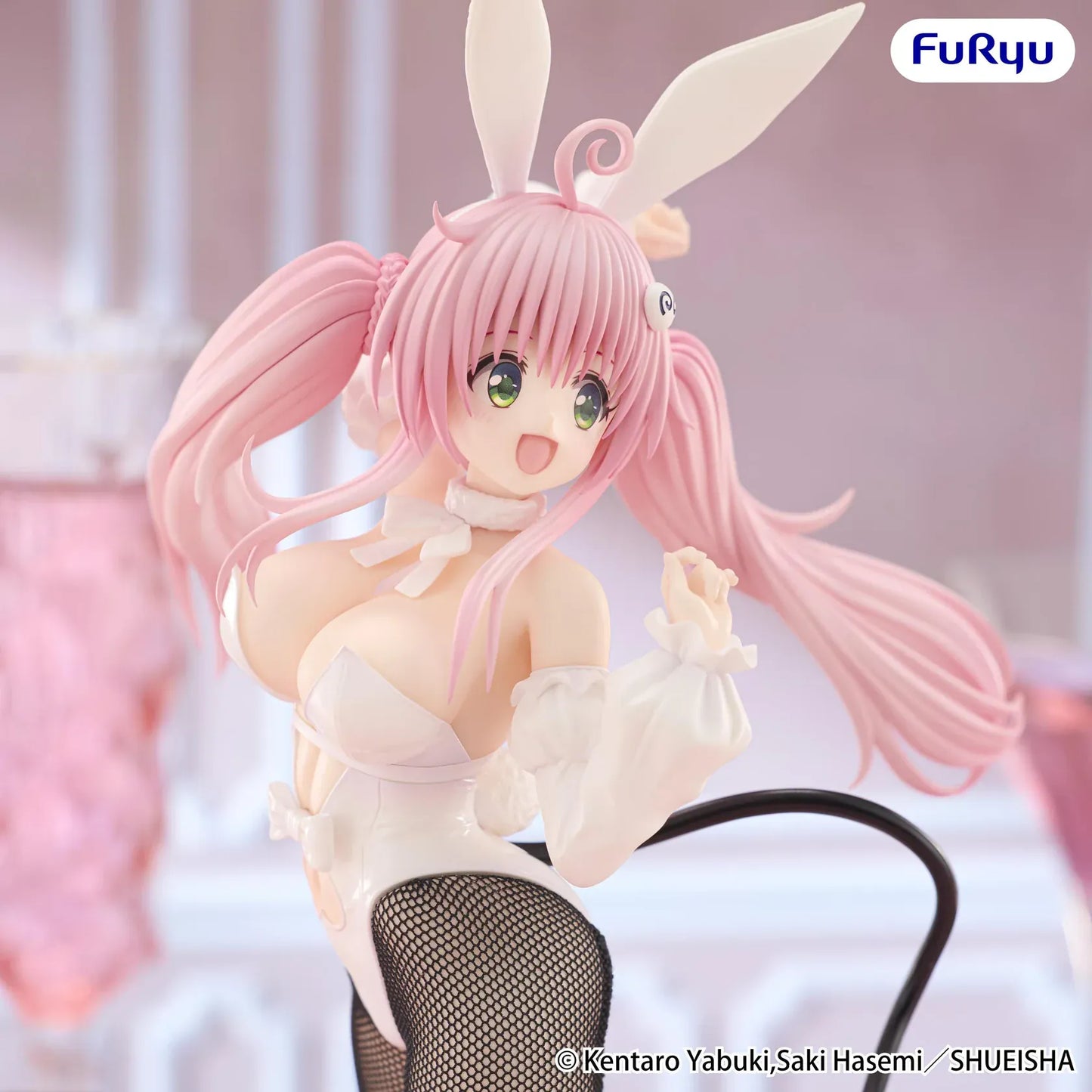 To Love-Ru Darkness BiCute Bunnies Lala Satalin Deviluke figure wearing a white bunny outfit with pink hair, bunny ears, fishnet tights, and a heart-tipped devil tail
