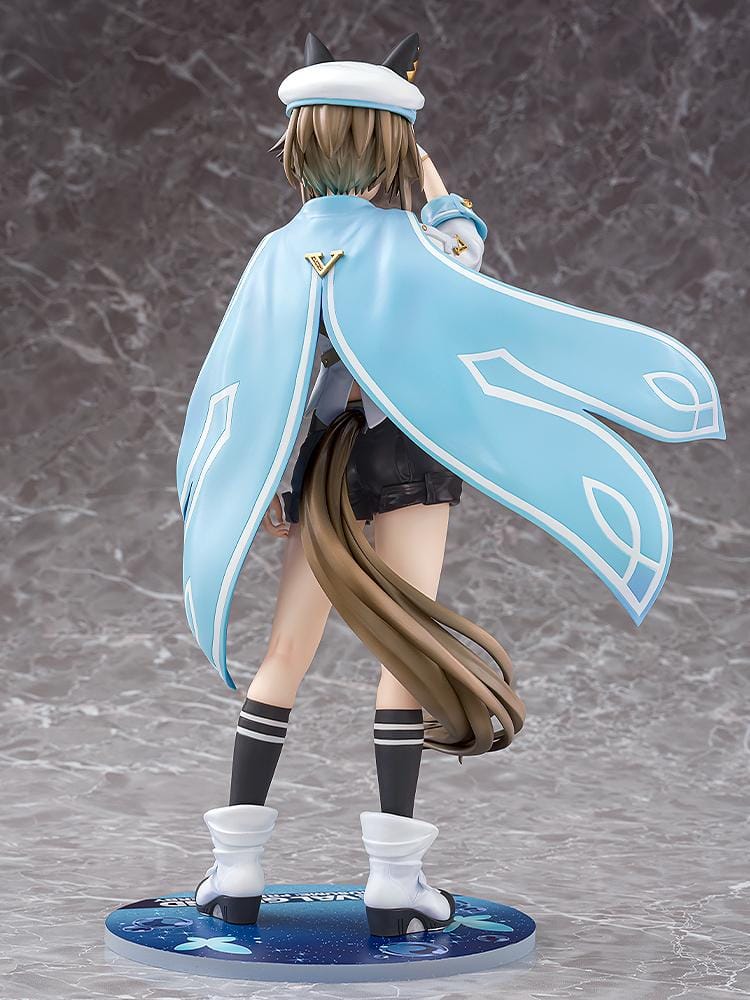 Umamusume Pretty Derby Cheval Grand 1/7 Scale Figure Rerelease featuring Cheval Grand with horse ears, blue-and-white race outfit, starry blue cape, cap, and sporty boots.