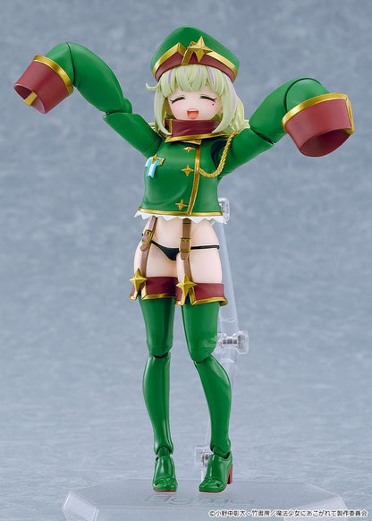 Gushing over Magical Girls figma Leopard articulated figure wearing a green military-inspired outfit with oversized sleeves.