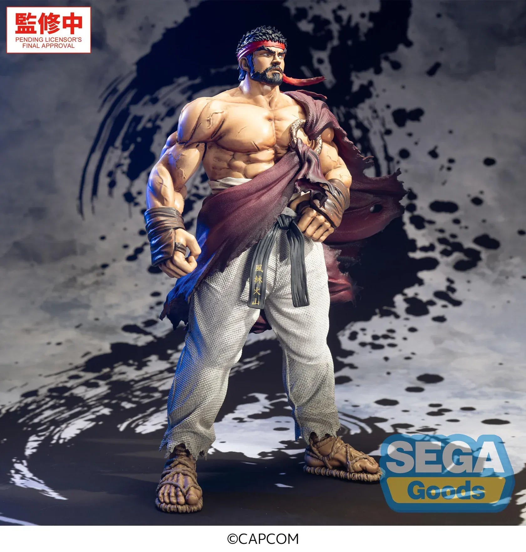 Street Fighter 6 FiGURiZMa Ryu Figure with red headband, muscular sculpt, torn outfit, and powerful fighting stance
