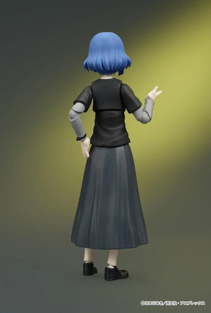 Bocchi the Rock! DIGACTION Ryo Yamada figure playing a cream-colored bass, with blue hair, closed eyes, a black band T-shirt, and long dark skirt.