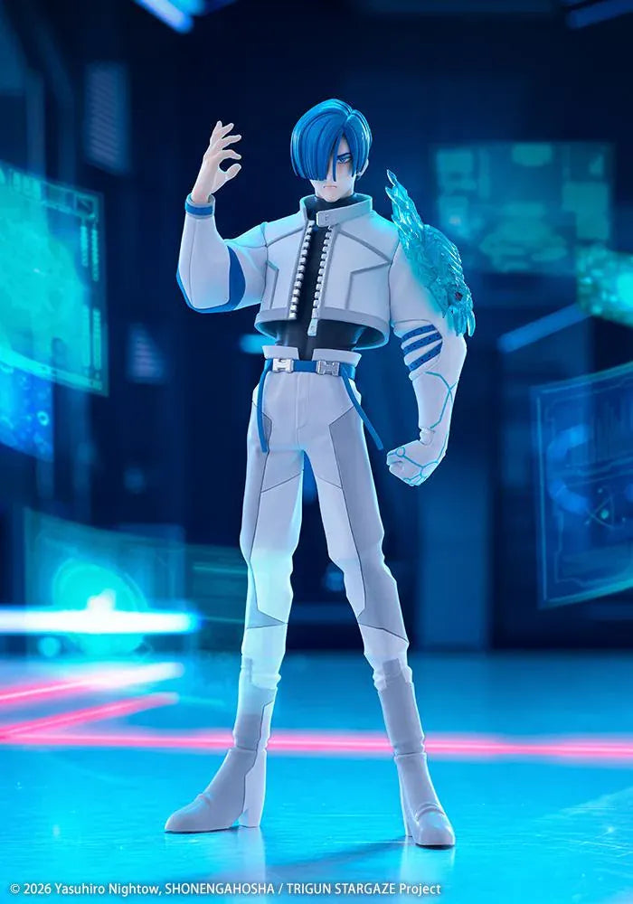 Trigun Stampede Oshi Works Legato Bluesummers figure featuring Legato in his white outfit with translucent blue enhanced arm effect