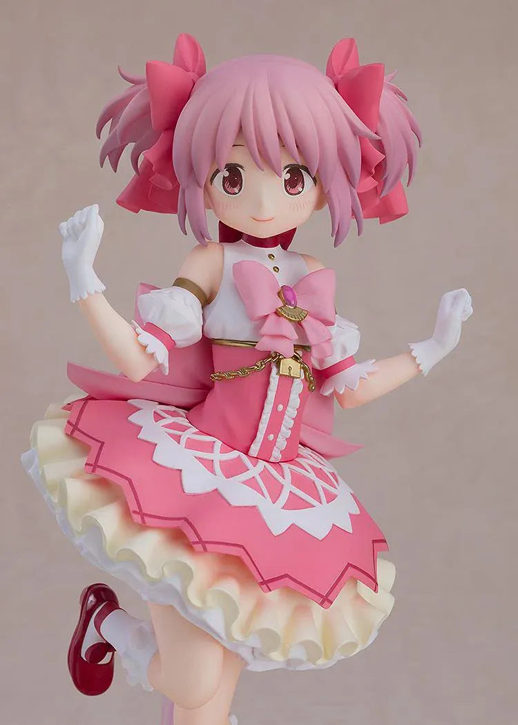 POP UP PARADE SP Madoka Kaname figure in a pink and white ruffled dress, with pink twin tails, raised hands, and a pink display base.