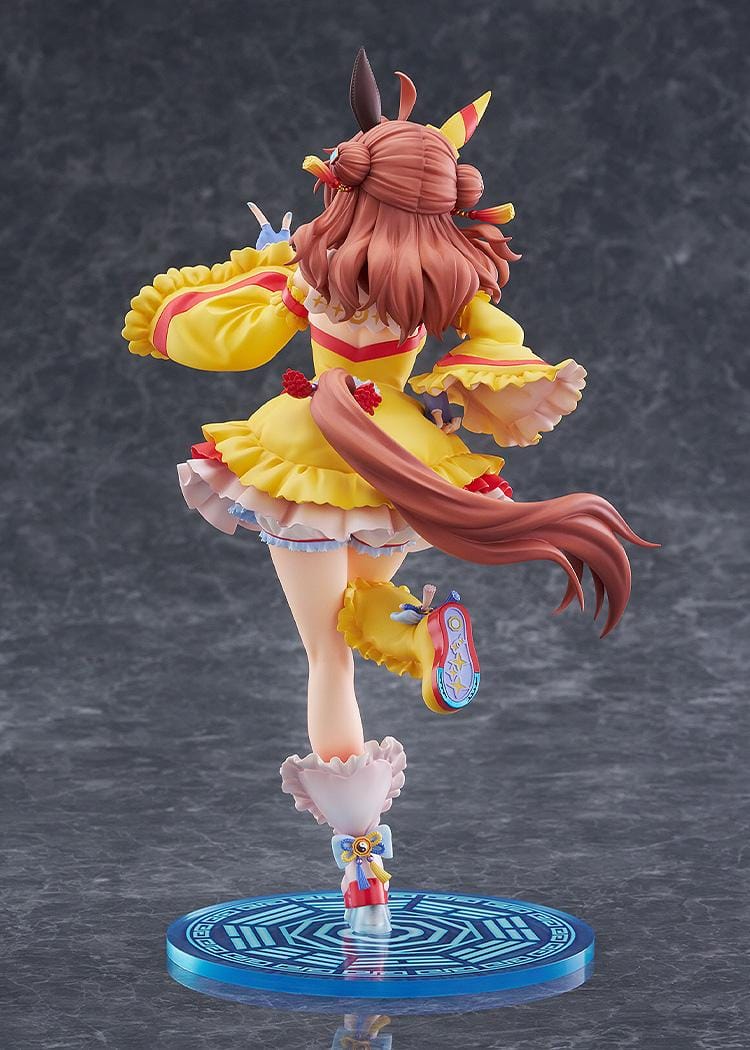 Umamusume Pretty Derby Copano Rickey Signature Racewear Ver. 1/7 Scale Figure featuring Copano Rickey in a yellow and red racewear outfit with horse ears, tail, and themed display base.