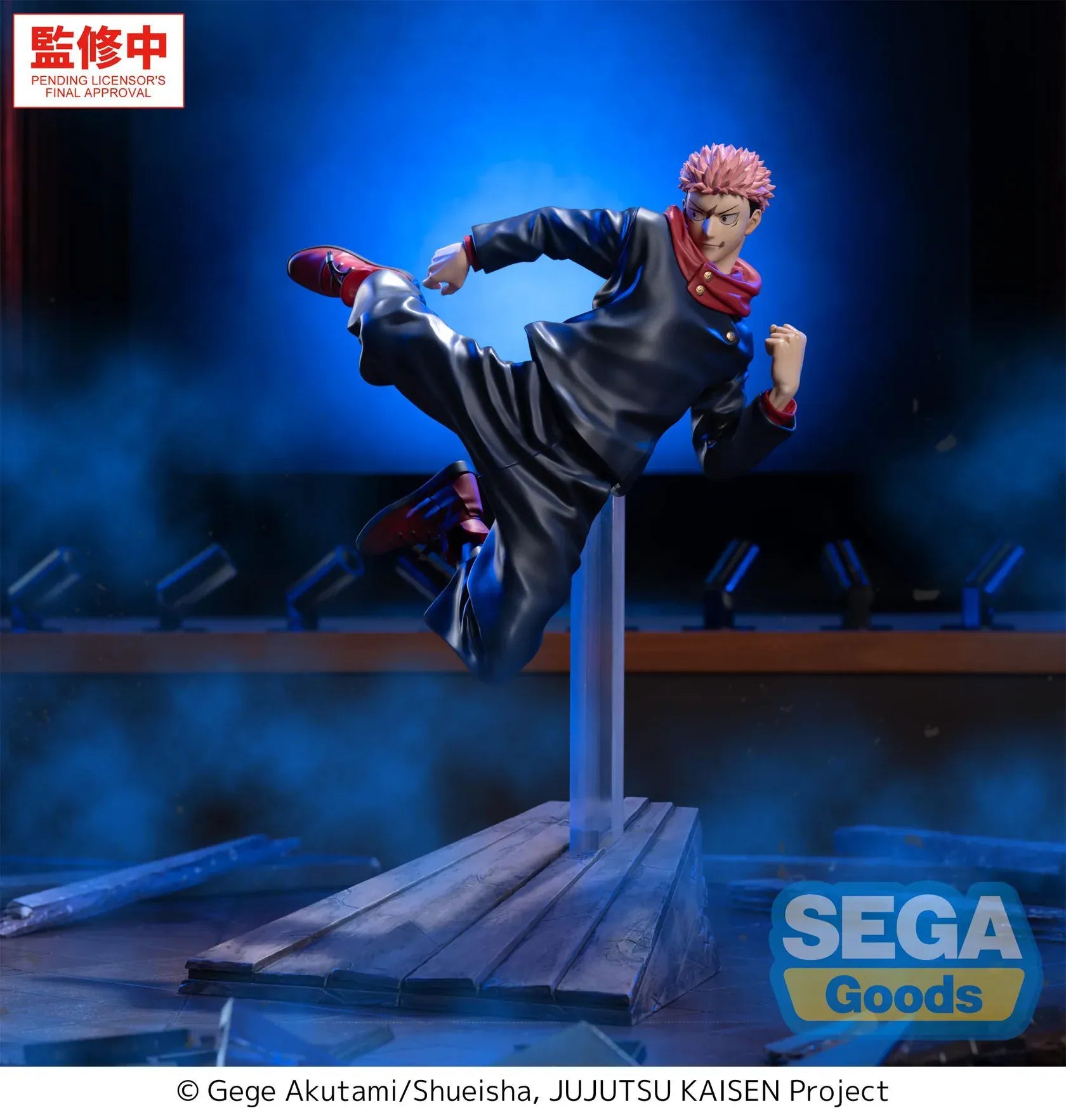 Jujutsu Kaisen Luminasta Yuji Itadori The Culling Games Figure in an airborne kick pose with wooden platform display base