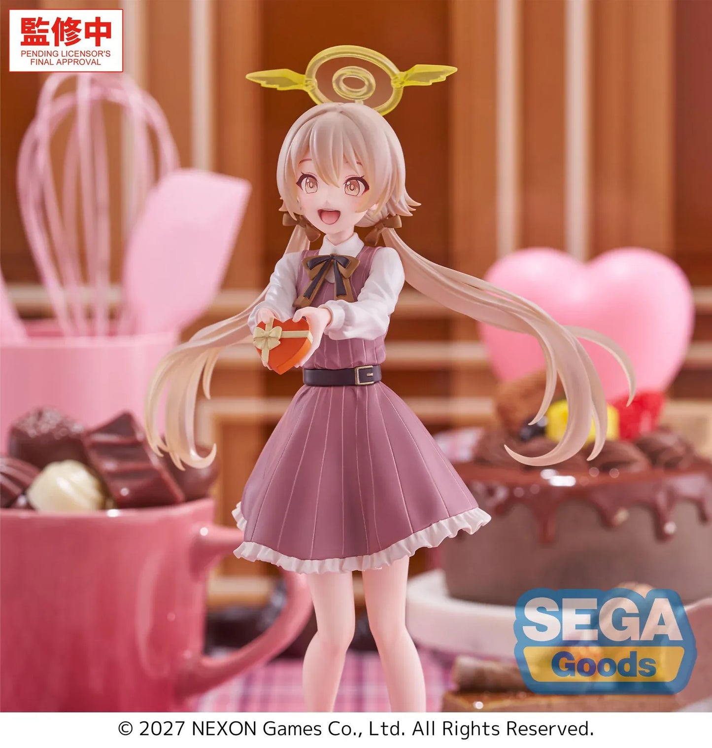 Blue Archive XStellar Hifumi Happy Valentine Figure holding a heart-shaped gift on a red heart display base