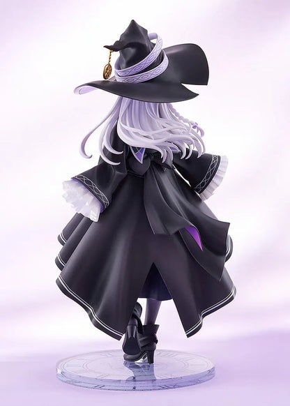 Wandering Witch The Journey of Elaina Elaina 1/7 Scale Figure with silver hair, black and purple witch outfit, wide hat, cloak, and travel bag