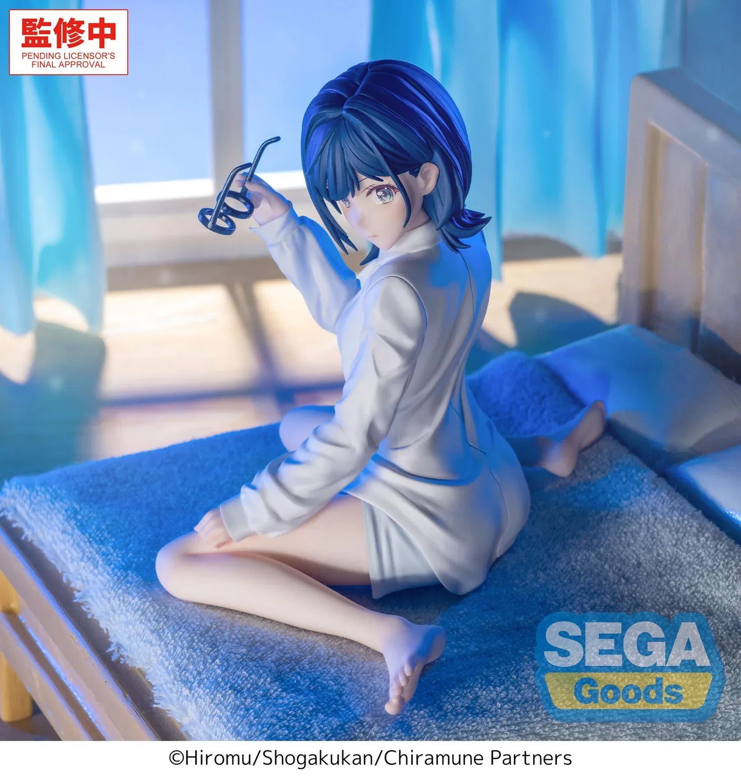Chitose Is in the Ramune Bottle Yumemirize Yuzuki Nanase Figure seated in a white outfit holding glasses