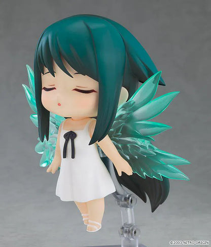 Nendoroid Saya from Saya no Uta with teal hair, white dress, and translucent wings.