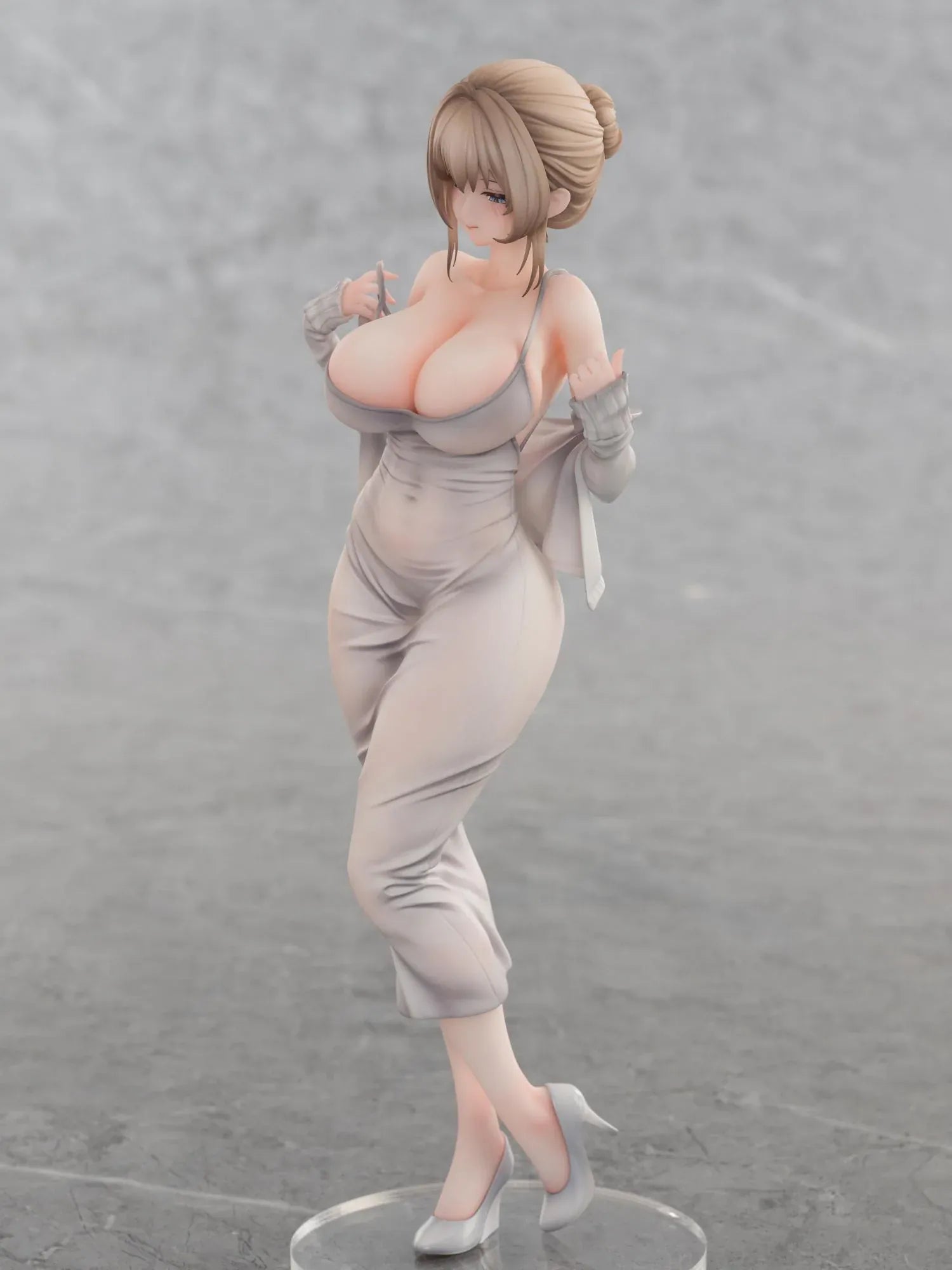 Gwan-E Illustration Muboubi na Erin 1/6 Scale Figure featuring Erin with blonde hair, gray dress, matching heels, and elegant standing pose.
