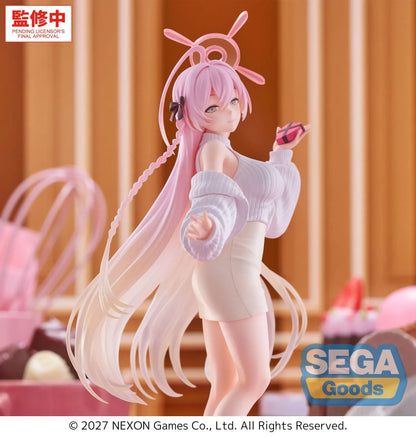 Blue Archive XStellar Hanako Happy Valentine figure holding a chocolate gift while standing on a red heart-shaped base