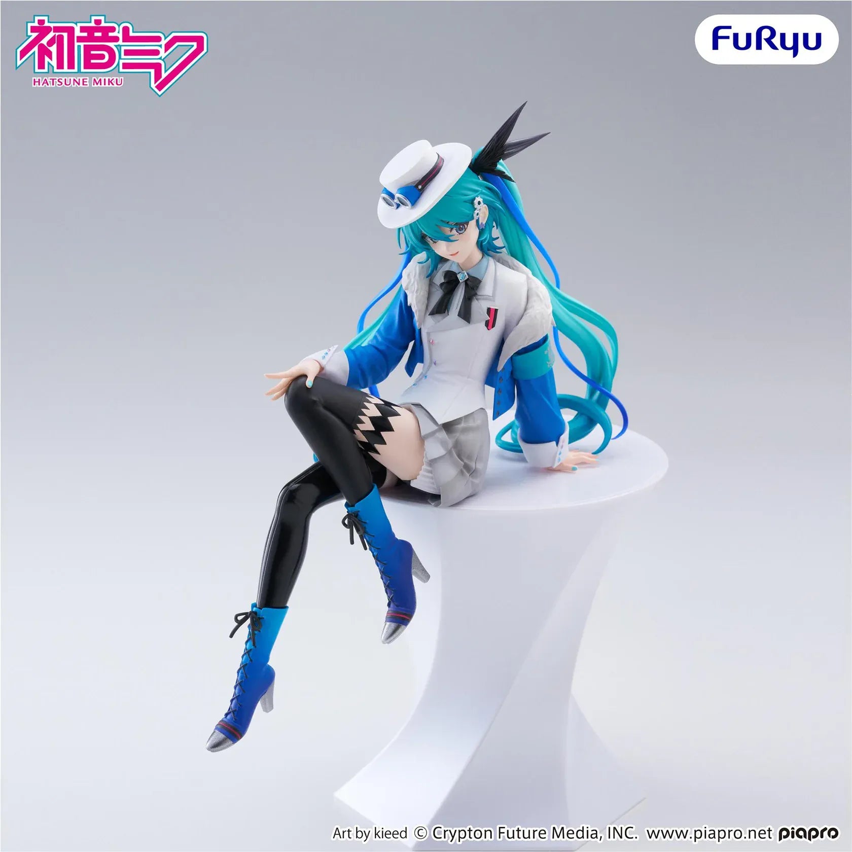Vocaloid Hatsune Miku MIKU WITH YOU 2025 Version Noodle Stopper Figure in a blue and white outfit