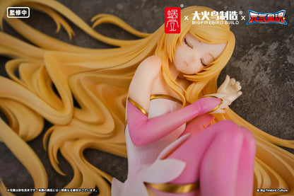 Star Guardian Soul of the Planet BeautyWorks Ling Xin 1/7 Scale Figure with long blonde hair, pink-and-white outfit, resting pose, and bonus item