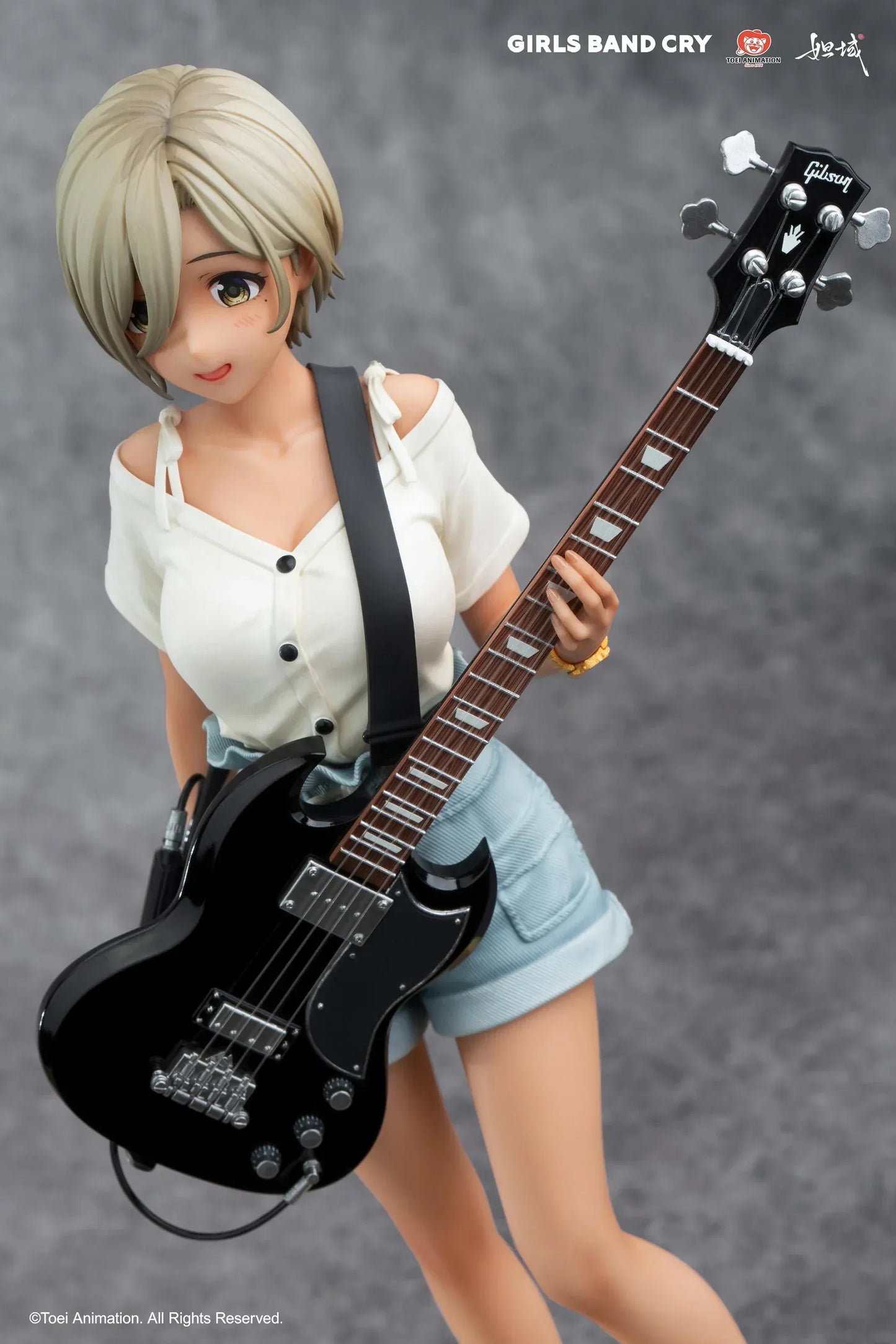 Girls Band Cry Subaru Rupa 1/7 scale figure holding black guitar with themed display base and bonus item included