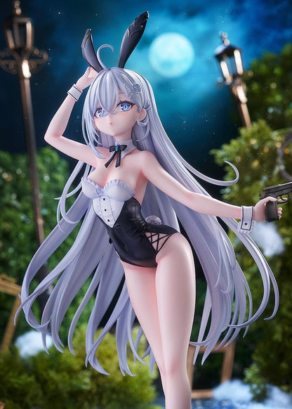 Playing Death Games to Put Food on the Table Yuki 1/7 scale figure with long silver hair and bunny-style outfit on display base
