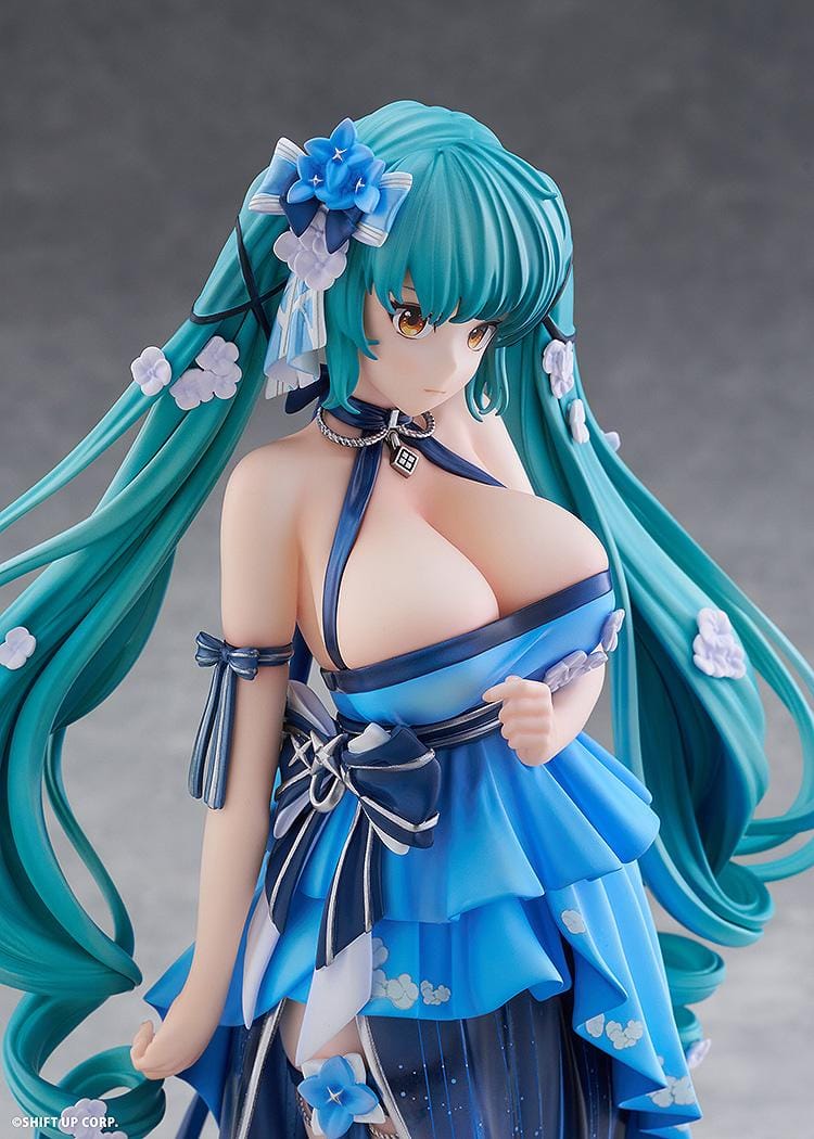Goddess of Victory Nikke Privaty Banquet Princess 1/7 scale figure wearing flowing blue evening dress with long teal twin-tails.
