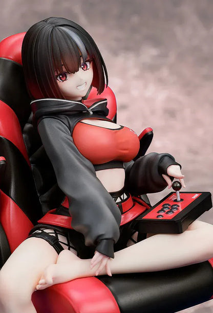 Zashiki Warashi-chan 1/7 scale figure sitting in red and black gaming chair holding a joystick
