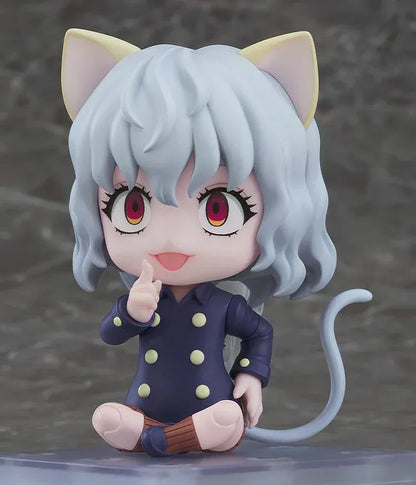 Hunter x Hunter Nendoroid No.2913 Neferpitou chibi figure with cat ears, curly hair, navy coat, and tail