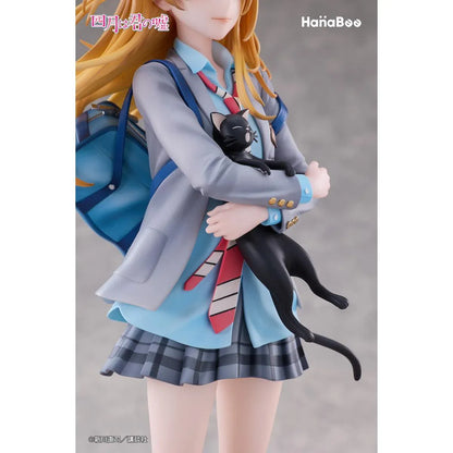 Your Lie in April Kaori Miyazono 1/6 scale figure with bonus featuring Kaori in her school uniform holding a black cat with a cherry blossom backdrop