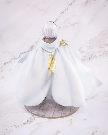Wandering Witch The Journey of Elaina Amnesia 1/7 Scale Figure featuring Amnesia with short silver hair, white cape, sword, and stone-style display base.