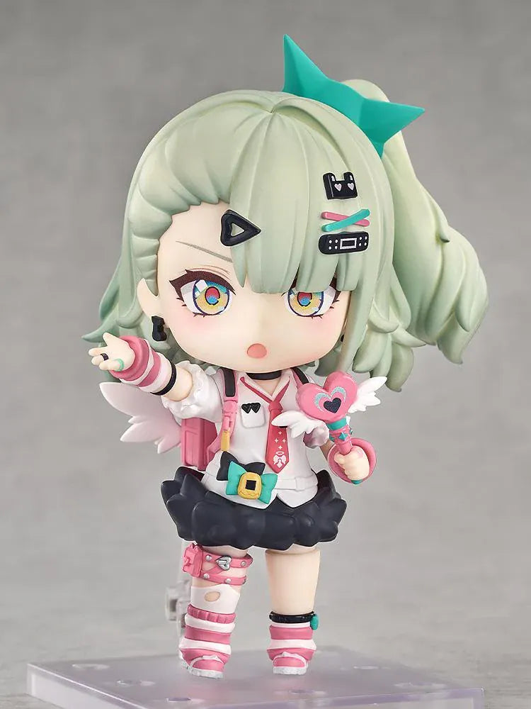 Zenless Zone Zero Nendoroid Sunna figure featuring mint-green hair, colorful accessories, and her signature launcher in an adorable chibi design