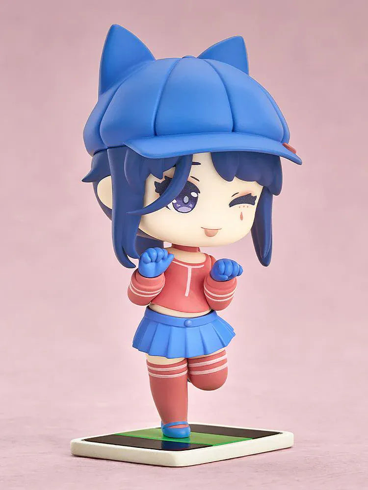 MiSide Mini Memory Cappie Figure featuring Cappie in a chibi-style design with a blue cat-ear cap, red top, blue skirt, gloves, and display base.