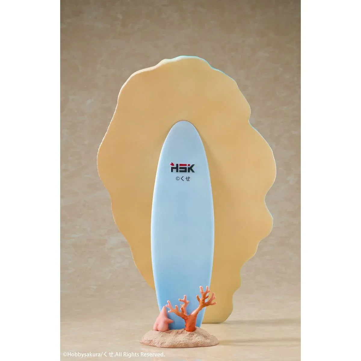 Asako Fuyuyama Summer Beach Date Deluxe Edition 1/6 Scale Figure featuring a brown-haired anime girl in a white bikini and orange sunglasses relaxing against a turquoise beach display, accompanied by a matching illustrated wall scroll.