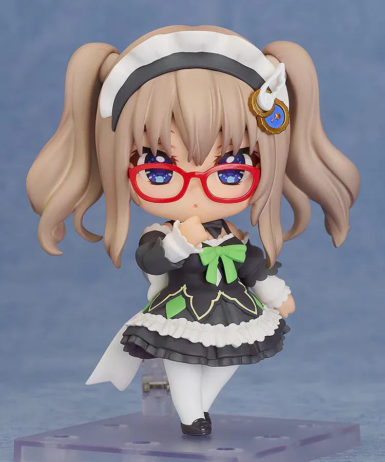 9-nine Nendoroid No.2868 Miyako Kujo Maid Ver chibi figure with red glasses, black-and-white maid outfit, tray and menu