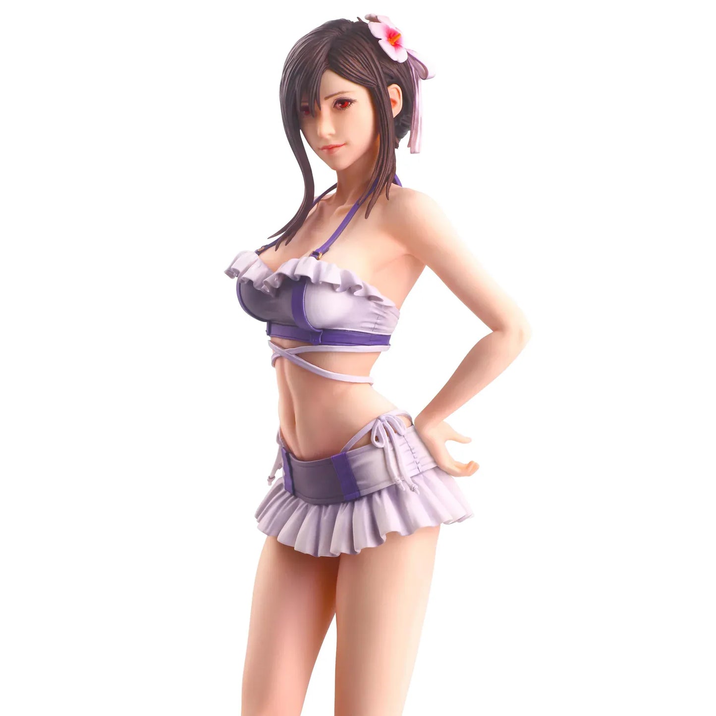Final Fantasy VII Rebirth Static Arts Tifa Lockhart Swimsuit Ver Figure with purple swimsuit and translucent water base