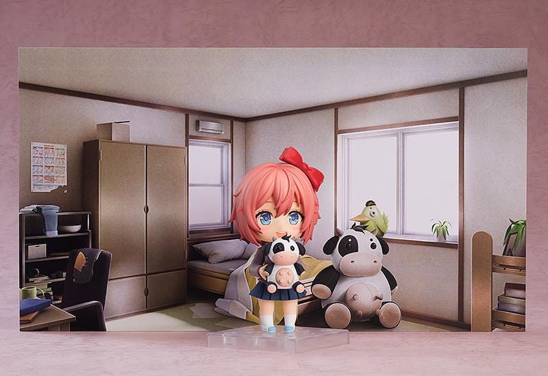 Sayori Nendoroid figure from Doki Doki Literature Club smiling with red bow chibi figure