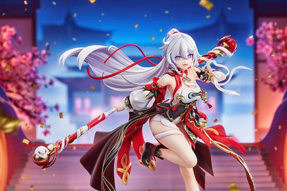 Kiana Ba-Dum Fiery Wishing Star 1/7 scale figure from Honkai Impact 3rd with red outfit, staff weapon, and themed display base